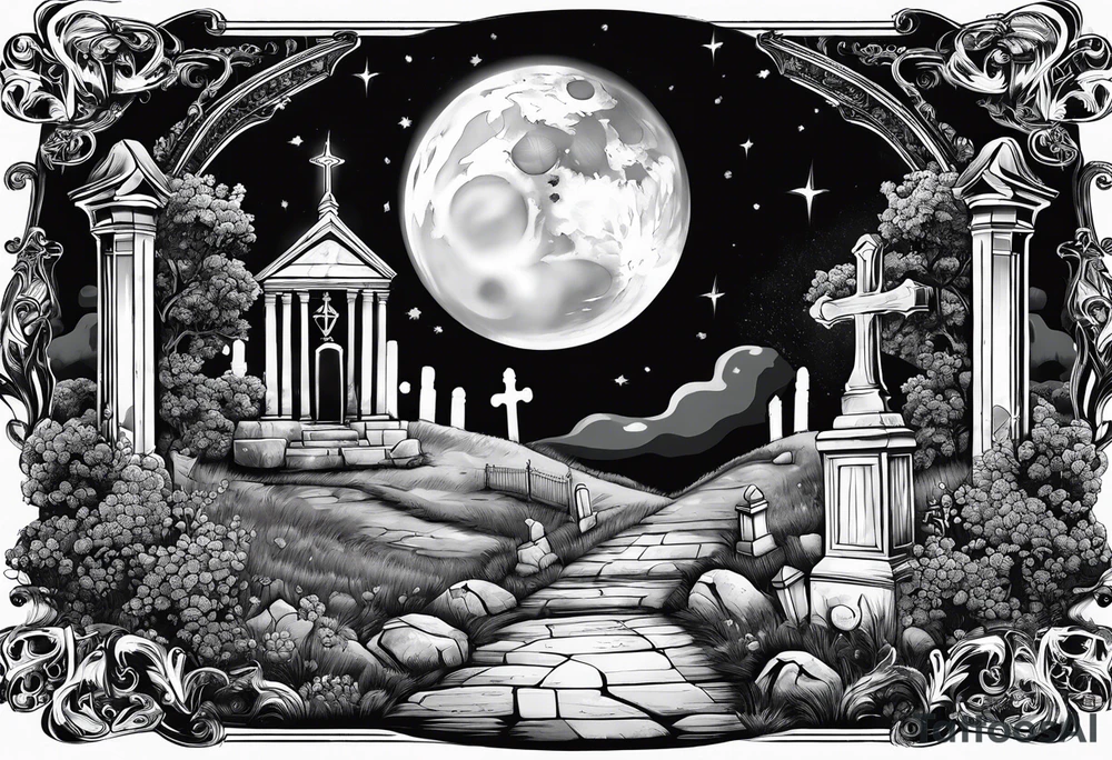 graveyard with moon tattoo idea