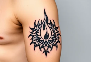 flame in a blooming roots circle tattoo idea