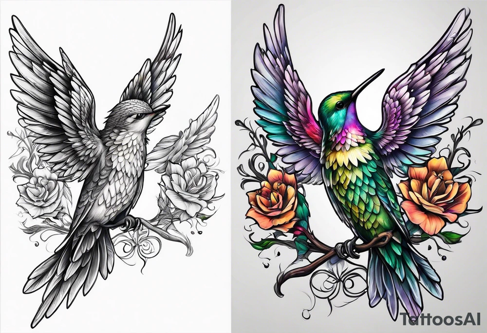 Angel with hummingbird tattoo idea