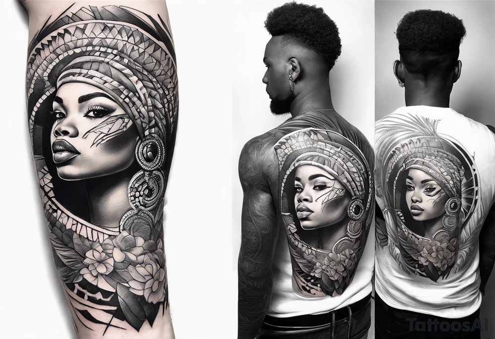 african, bird , arm sleeve tattoo idea