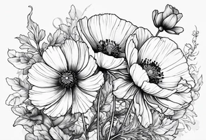 Cosmos, Poppy’s and Honeysuckle tattoo idea