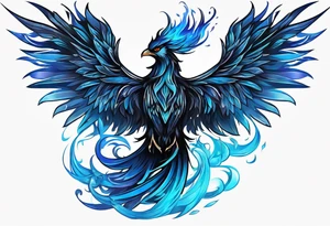 Phoenix Rising From The Ashes, Black And Blue Design With Blue Flame Hues tattoo idea