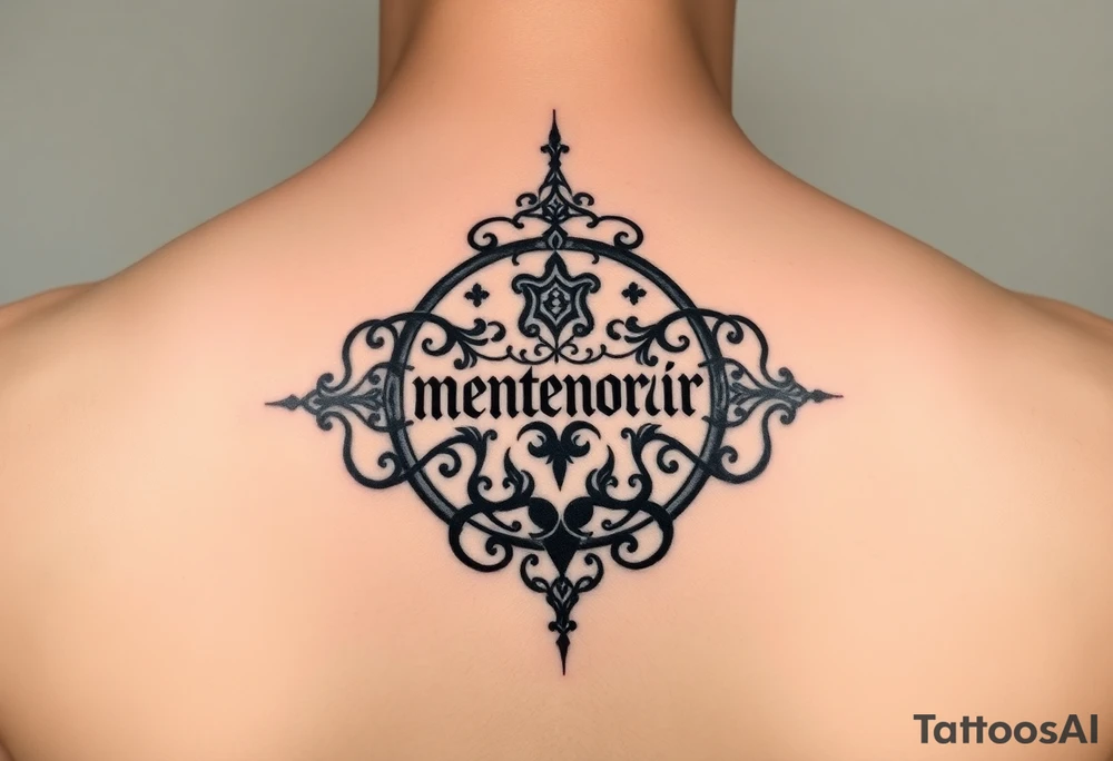 Can you please design a tattoo of an ambigram combining the phrase “memento mori” and “this shall pass” tattoo idea