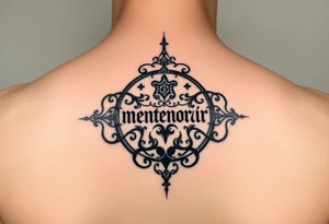 Can you please design a tattoo of an ambigram combining the phrase “memento mori” and “this shall pass” tattoo idea
