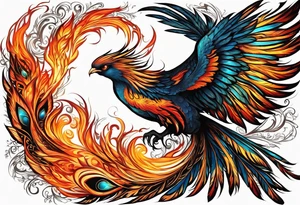 russian firebird phoenix in-flight with very long fancy tail "Isaiah 43: 18-19" tattoo idea