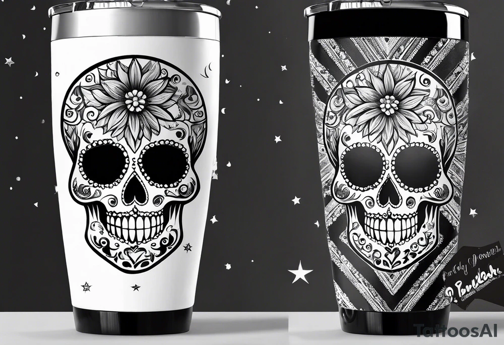 sugar skull, 20 oz tumbler banner design, candy, minimalist, spellbound, voodoo, cat, moon, stars tattoo idea