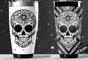 sugar skull, 20 oz tumbler banner design, candy, minimalist, spellbound, voodoo, cat, moon, stars tattoo idea