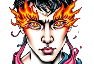 Handsome Asian young guy with burning eyes tattoo idea