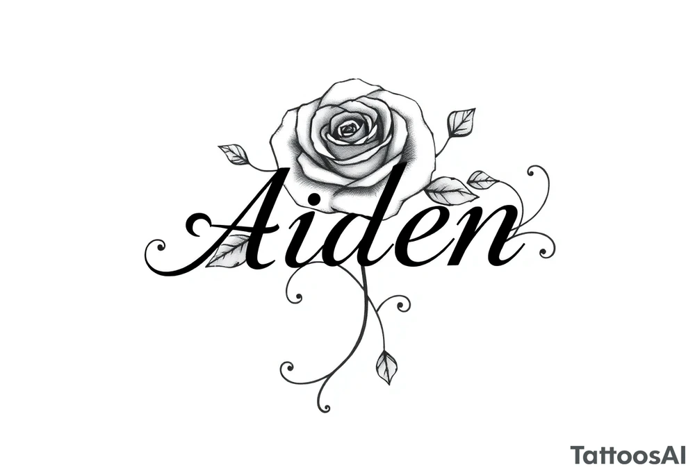 The name Aiden with a rose and 
Swirls and vines tattoo idea