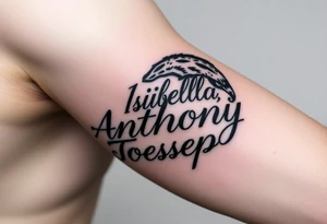 Writing of siblings names with animal. 
Names are, Isabella, Anthony, Joeseph tattoo idea