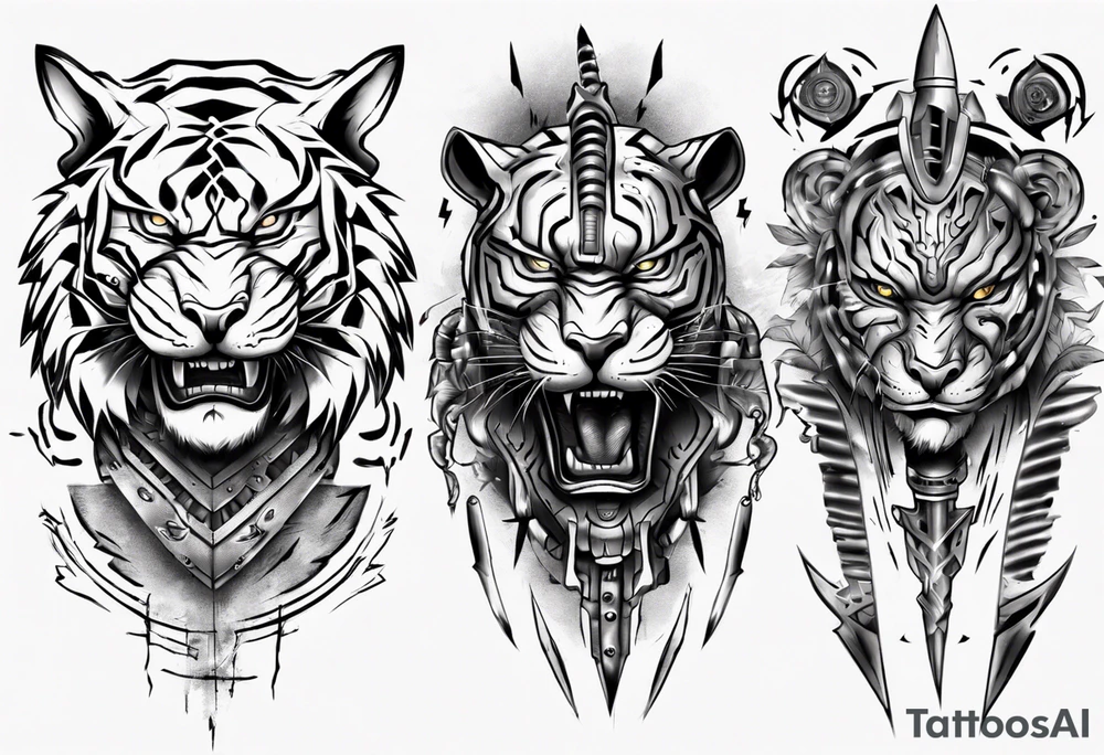 African Tiger warrior and lightning tattoo idea