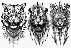 African Tiger warrior and lightning tattoo idea