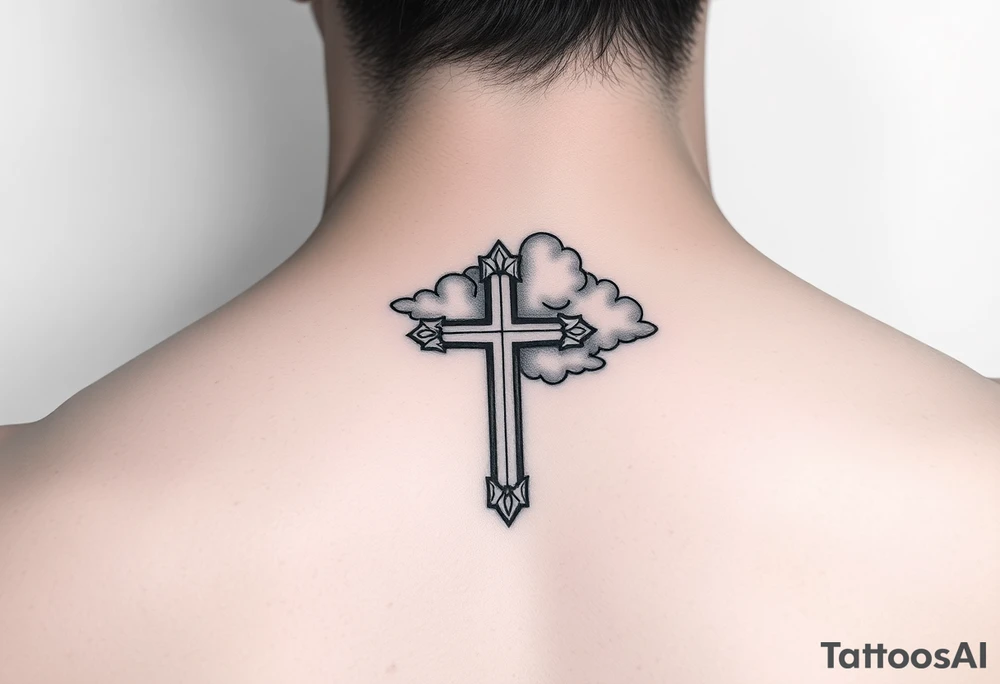 add cross neklace with one angle and some details cloud tattoo idea