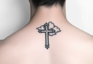add cross neklace with one angle and some details cloud tattoo idea