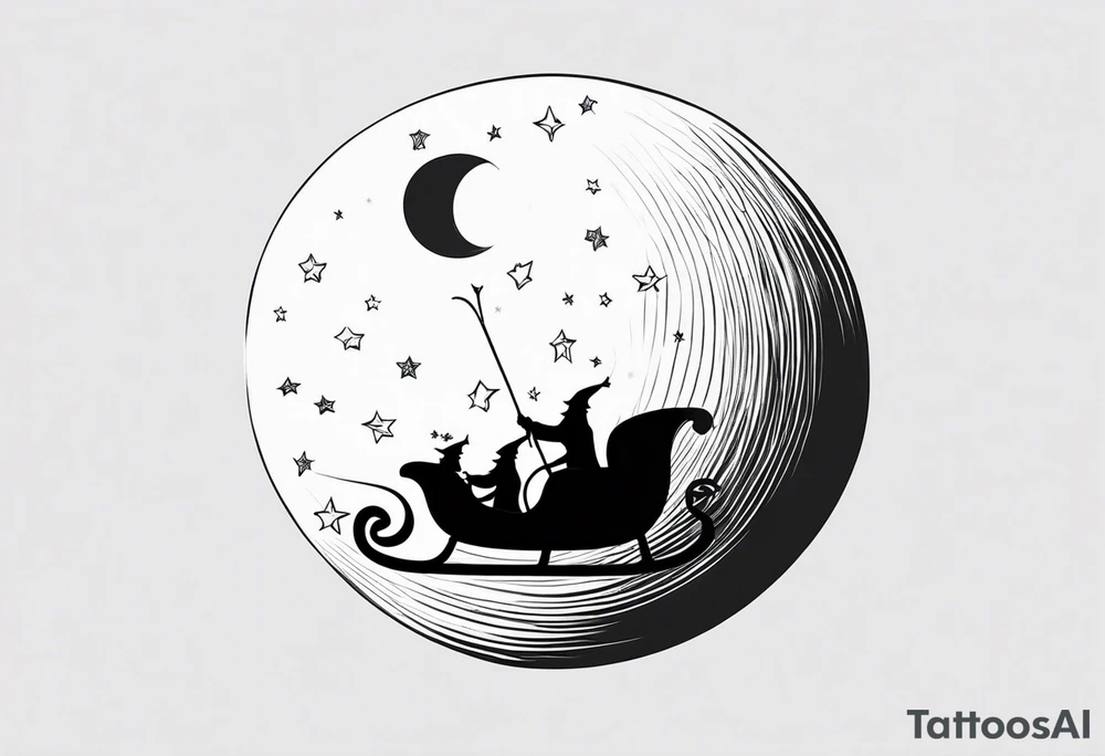 Santa flying across the moon with his sleigh tattoo idea