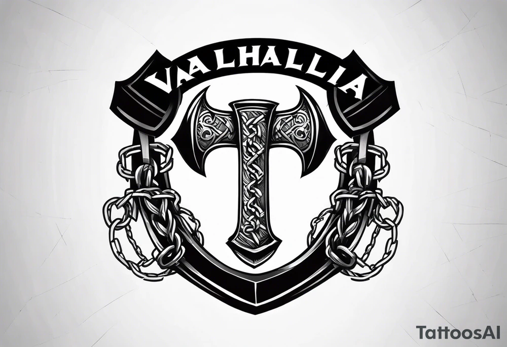 Valhalla round shield axe barbed wire chains tattoo idea