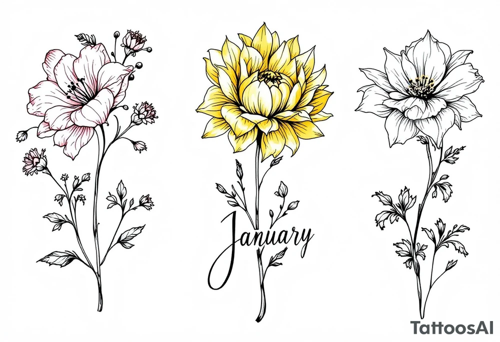 March, July, January birth month flowers. Riley, Grace, Rhegan tattoo idea