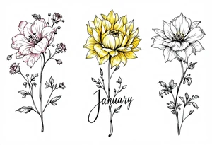 March, July, January birth month flowers. Riley, Grace, Rhegan tattoo idea