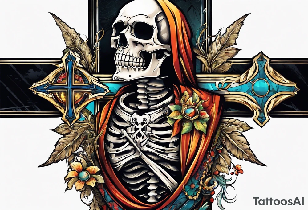 skeleton walking with a cross tattoo idea