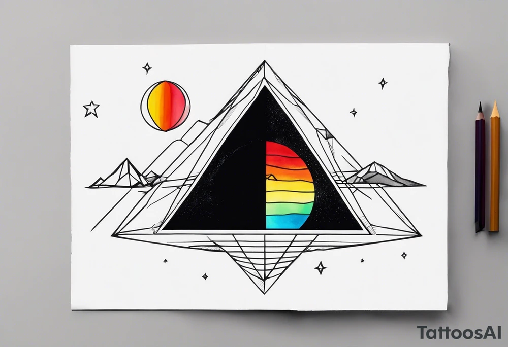 prism light similar to dark side of the moon cover tattoo idea