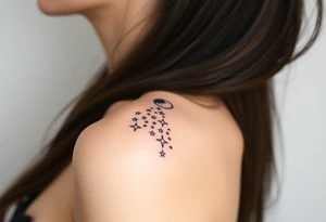 Cascade of stars with moon tattoo idea