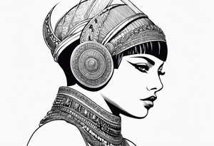 Side profile of cleopatra with short hair and cat tattoo idea