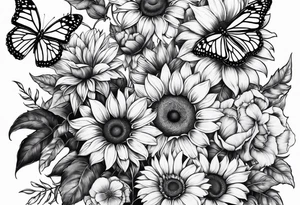 Arm sleeve with sunflowers and butterflies tattoo idea
