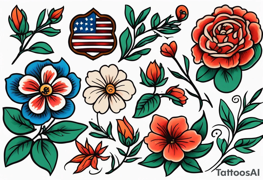 American traditional flowers tattoo idea