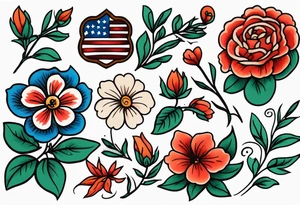 American traditional flowers tattoo idea
