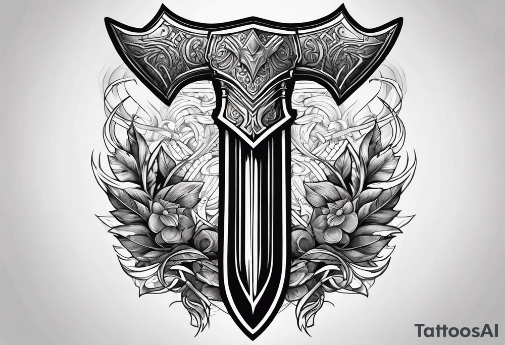Valhalla sword shield axe tattoo idea