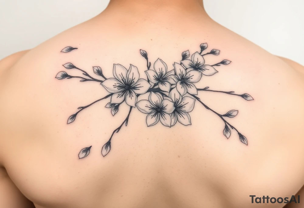 delicate cherry blossoms swirling in spring breeze with petals tattoo idea