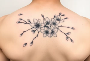 delicate cherry blossoms swirling in spring breeze with petals tattoo idea