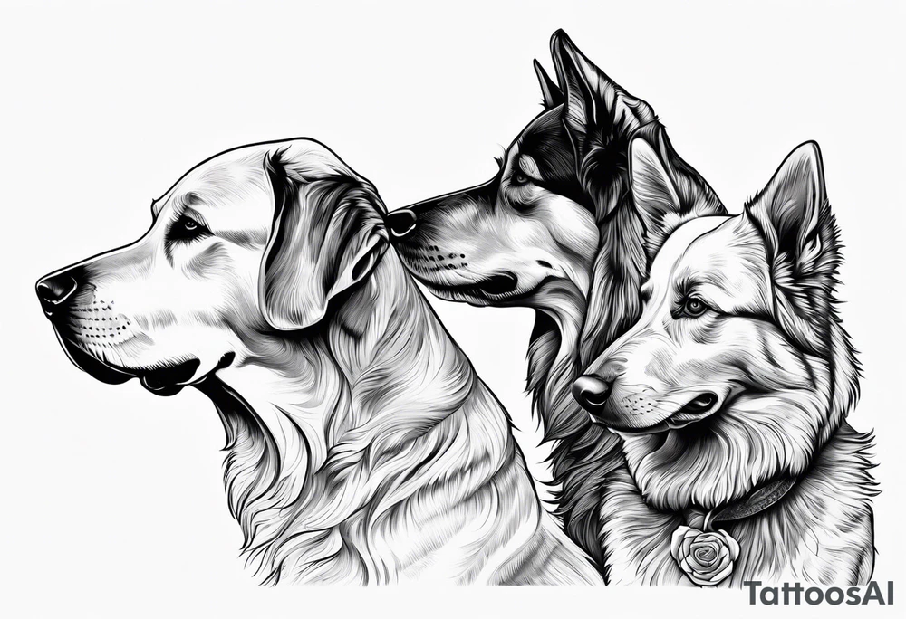 family outline with mom dad son and dog side view tattoo idea