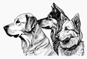 family outline with mom dad son and dog side view tattoo idea