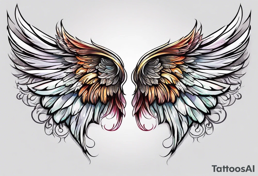 beautiful angel wings. with flilgree in the background tattoo idea