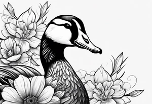 angry goose with flowers at the bottom tattoo idea