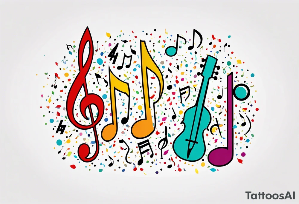 party items, confetti, music notes, ballons tattoo idea