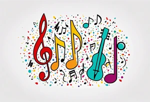 party items, confetti, music notes, ballons tattoo idea
