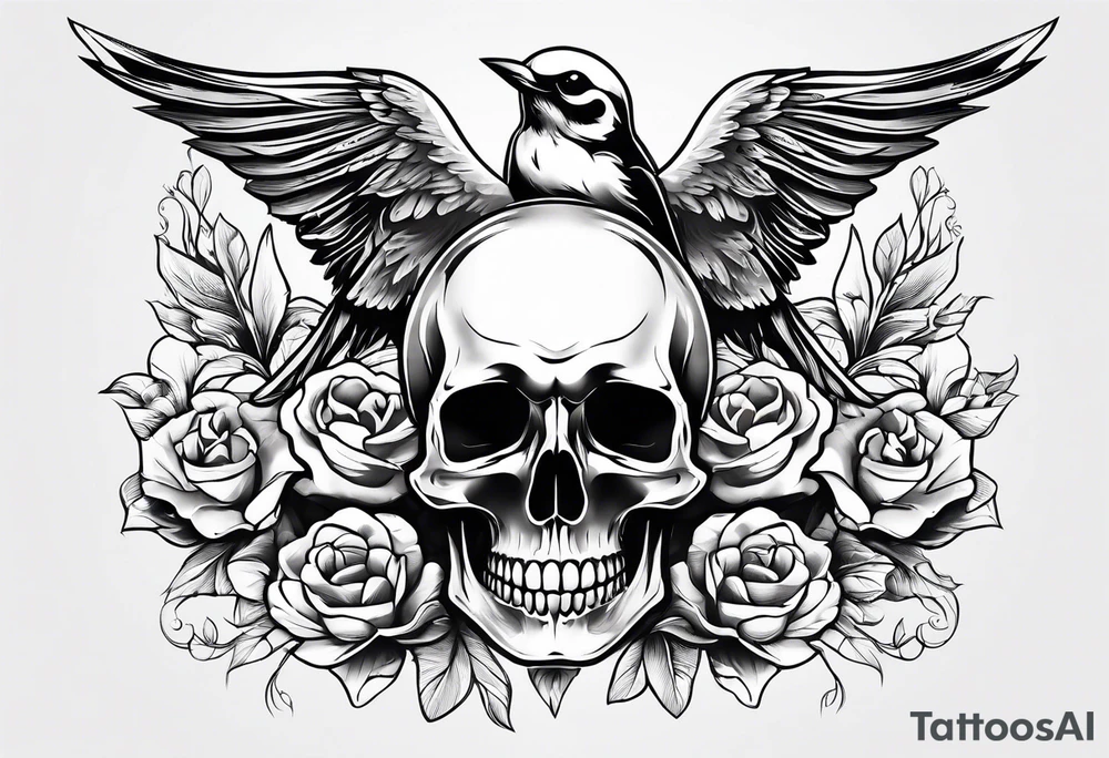 Skull and swallow simple tattoo idea