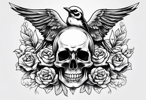 Skull and swallow simple tattoo idea