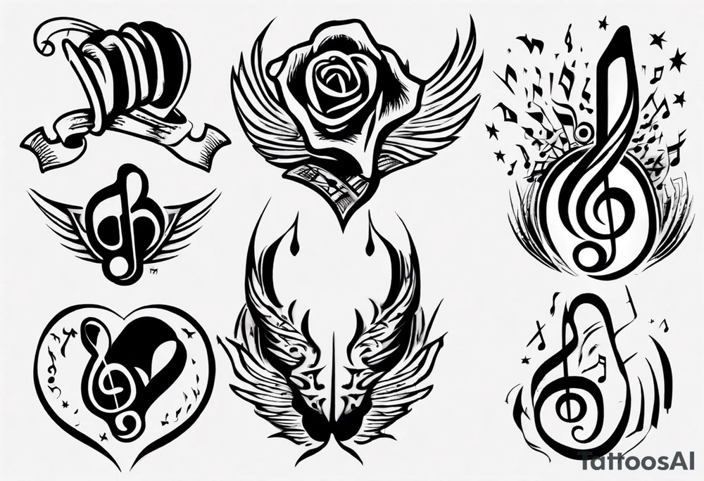 music stave hearth tattoo idea