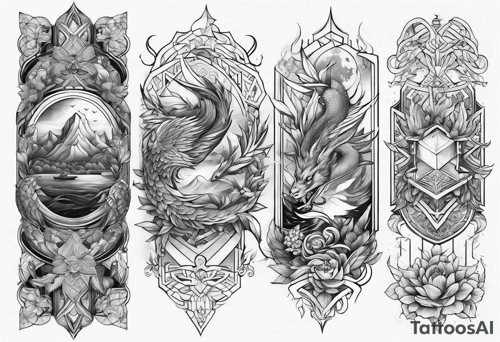 mandarin + norse mythology sleeve tattoo idea