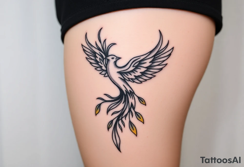 magnificent phoenix rising from golden flames with trailing embers tattoo idea