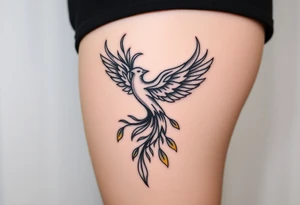 magnificent phoenix rising from golden flames with trailing embers tattoo idea