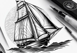 sailboat sail patched in such a way that it resembles a maritime lighthouse. tattoo idea