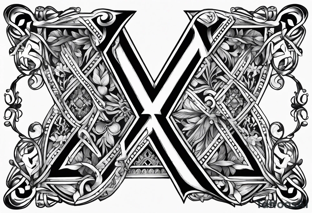 the letter x with some small greek designs around it tattoo idea