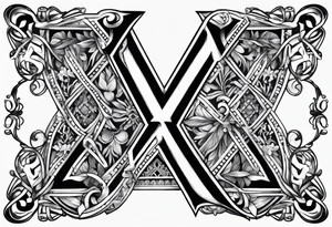 the letter x with some small greek designs around it tattoo idea