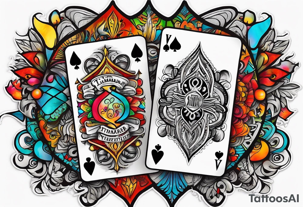 “Timafer” words with deck of cards and magic tattoo idea
