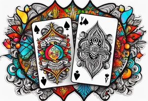“Timafer” words with deck of cards and magic tattoo idea