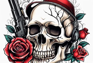 skull with a gun a  rose and a heart tattoo idea